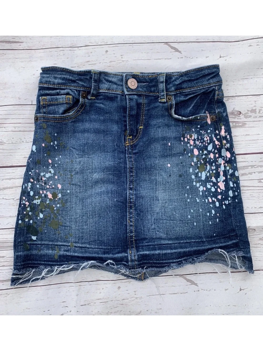 Lot of 2 Girls Gymboree Sz S (5-6) Blue Striped Top and Denim Distressed Skirt